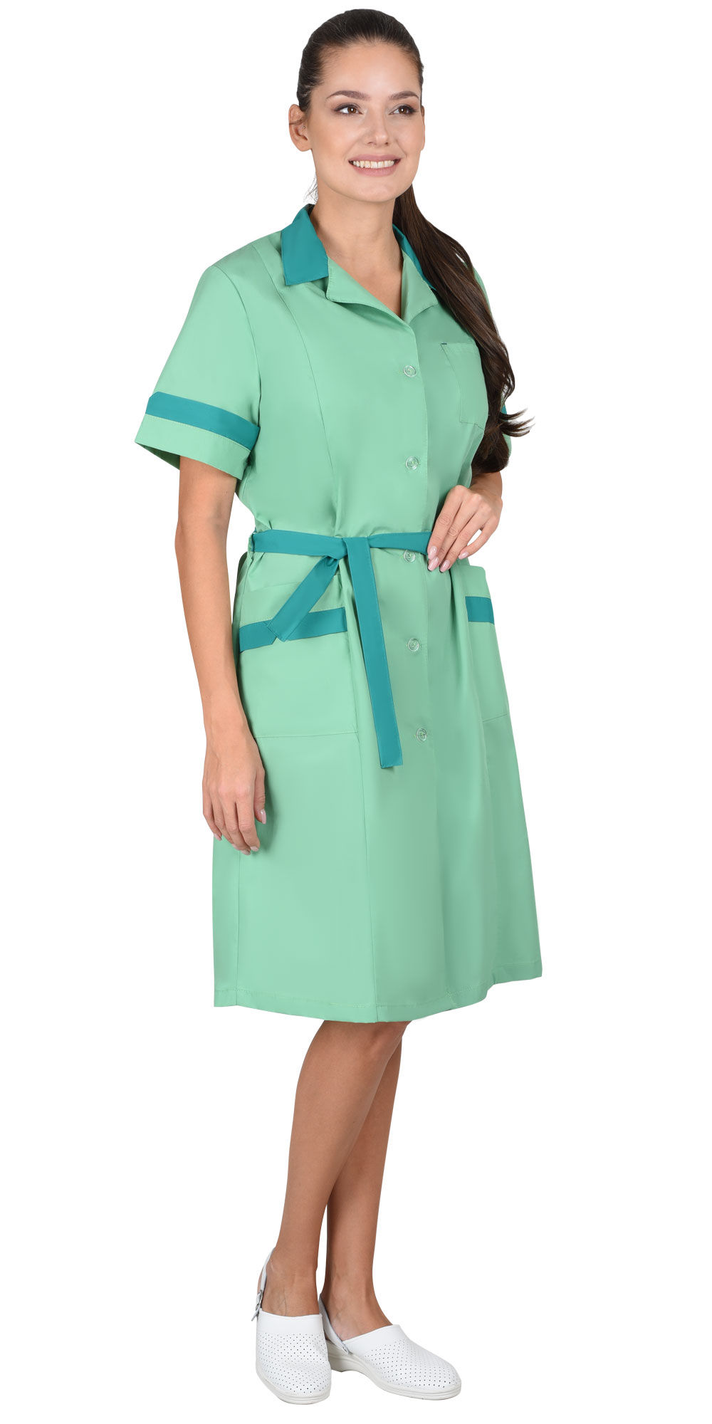 Халат СИРИУС-КЛАССИКА женский, мятный с темно-зеленым