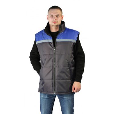 Жилет утепленный Фаворит синий с васильковой кокеткой, тк оксфорд, СВП 25 мм