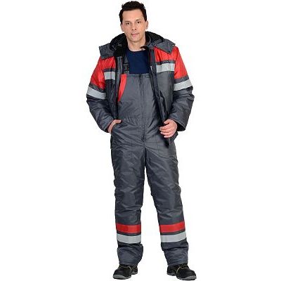 Костюм СИРИУС-ОРБИТА зимний: куртка кор.,п/комб. серый с красным и СОП