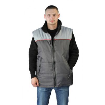 Жилет утепленный Фаворит т. серый со св. серой кокеткой, ткань оксфорд