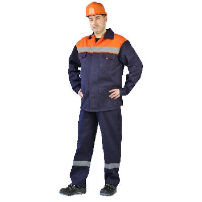 Костюм мужской с СОП Спецовка летний с п/к синий с оранжевым, тк. Саржа 100% хлопок