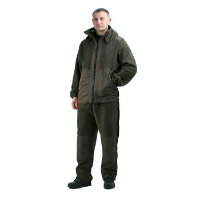 Флисовый костюм "Панда" тёмный хаки с накладками, 350 г/кв.м