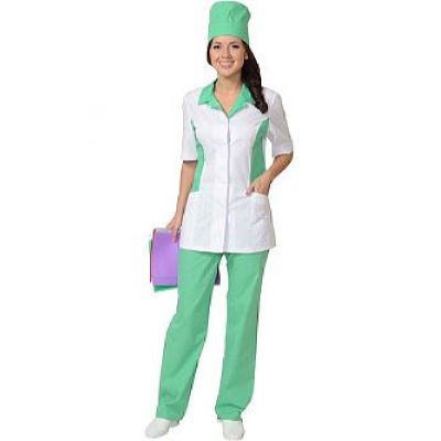 Костюм СИРИУС-ФЛОРЕНЦИЯ женский: куртка, брюки, колпак белый с салатовым