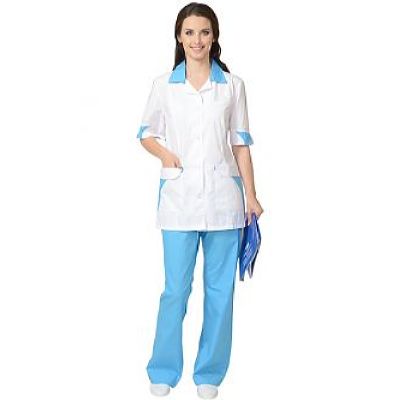 Костюм СИРИУС-МАРГО женский: куртка, брюки белый с голубым