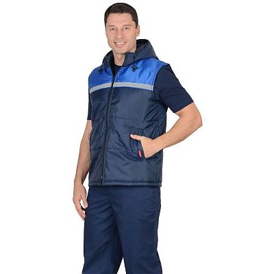 Жилет Экспресс с капюшоном и СОП 25 мм. синий с васильковым