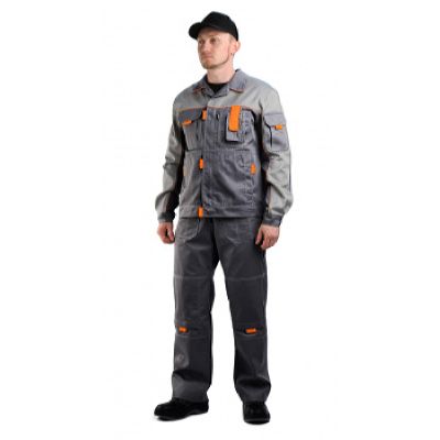 Костюм мужской Профи летний с п/к Т.серый со светло- серым  тк. Смесовая