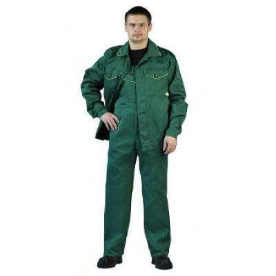 Костюм мужской Дока летний, с полукомбинезоном т-зеленый с лимонным