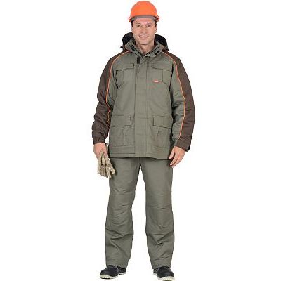 Костюм СИРИУС-Кобальт: куртка, брюки, оливковый с темно-коричневым