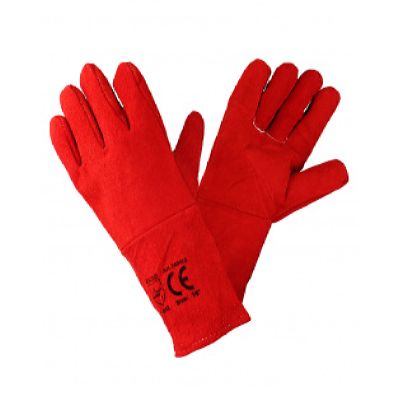 Краги спилковые сварщика, утепленные КРАСНЫЕ (60 пар в уп.)