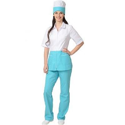 Костюм СИРИУС-СТЕФАНИ женский: куртка, брюки, колпак белый со светло-бирюзовым