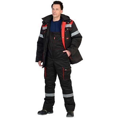 Костюм СИРИУС-ТИТАН зимний: куртка дл., п/комб. черный с красным и СОП-50мм.