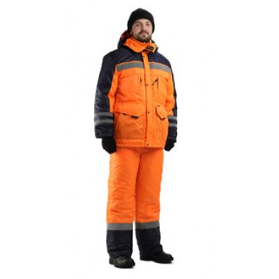 Костюм мужской Зимник-Сигнал зимний оранжевый с т.синим, 100% полиэфир