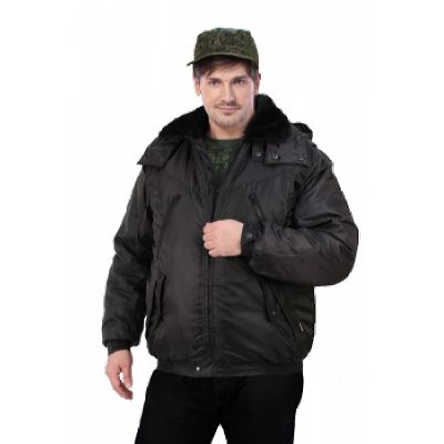 Куртка мужская на поясе Охрана зимняя черная (с капюшоном)