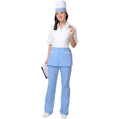 Костюм СИРИУС-СТЕФАНИ женский: куртка, брюки, колпак белый с голубым (СТ)